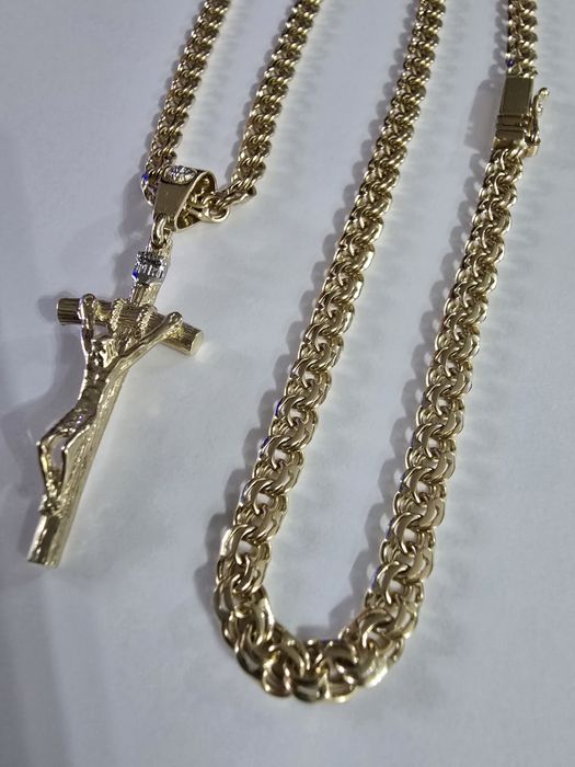 Nowy złoty zestaw Garibaldi PR.585 14K, Łańcuszek I krzyżyk