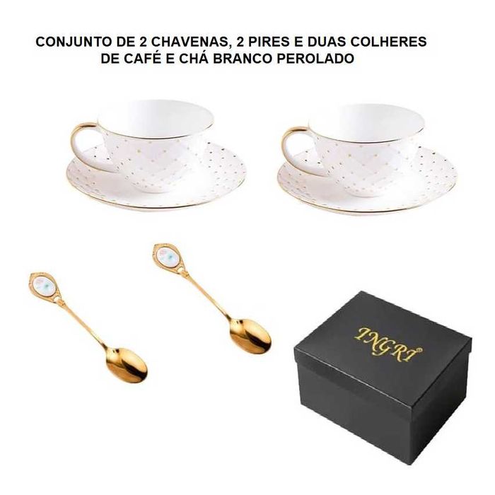 Conjunto de 2 Chávenas de Porcelana e 2 Colheres