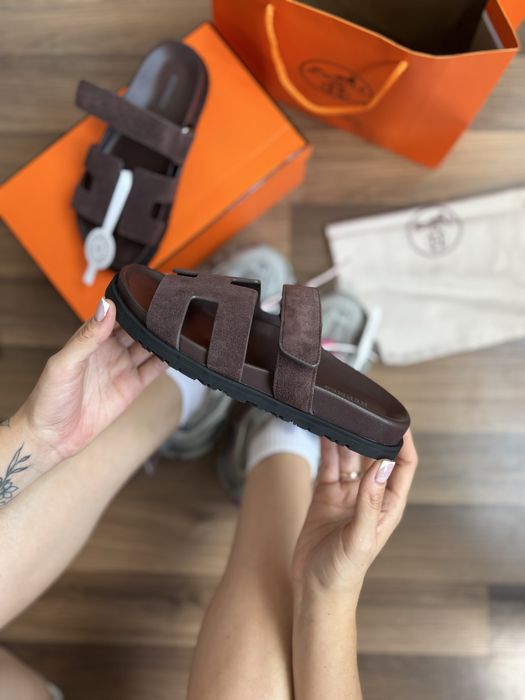 Жіночі тпочки Hermes Chypre Slippers Black Brown Pink