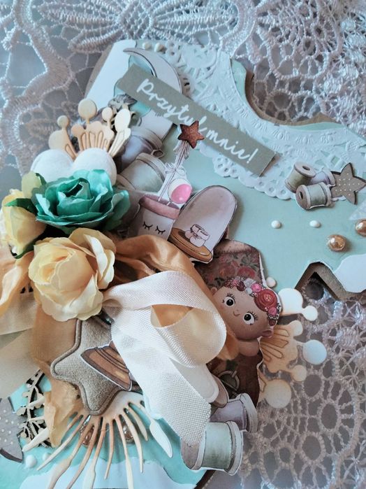 Kartka na Chrzest Roczek Narodziny handmade bodziak dowolny napis