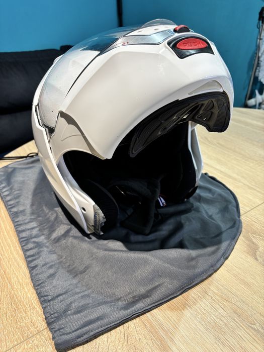 Kask szczekowy blenda przeciwsloneczna interkom CABERG JUSTISSIMO GT 2xl otwierany  otwierana szczeka ladny stan bezwypadkowy bialy