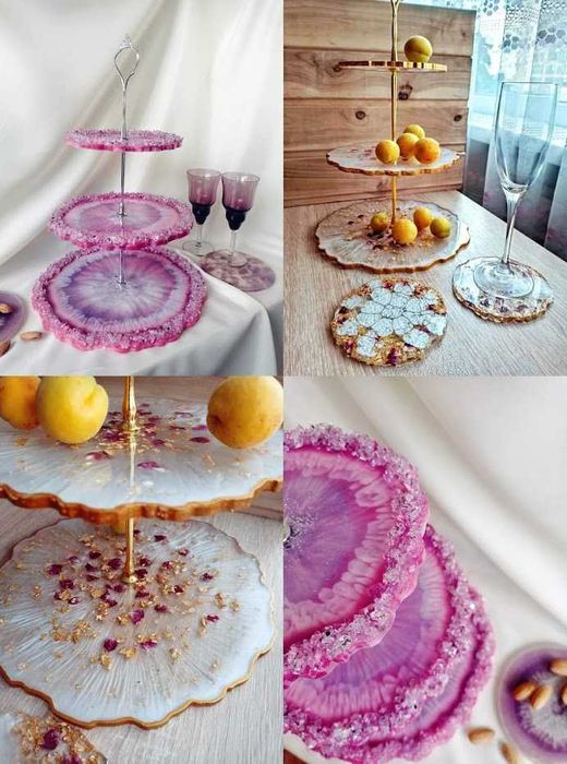 Подарок з епоксидної смоли, етажерка/ваза для солодкого, підставки