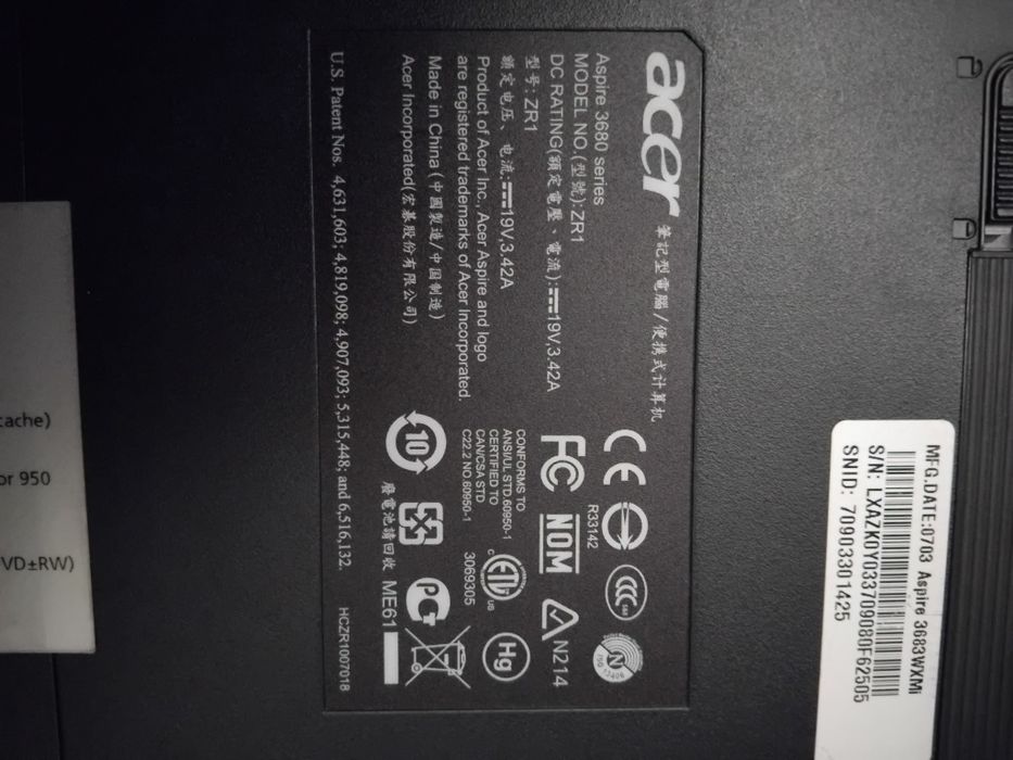 Portátil Acer Aspire 3680