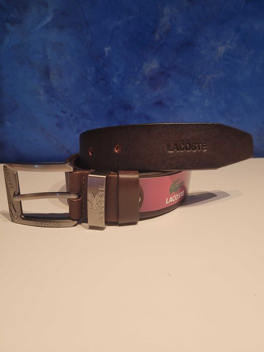 Brązowy męski skórzany pasek Lacoste 120 cm