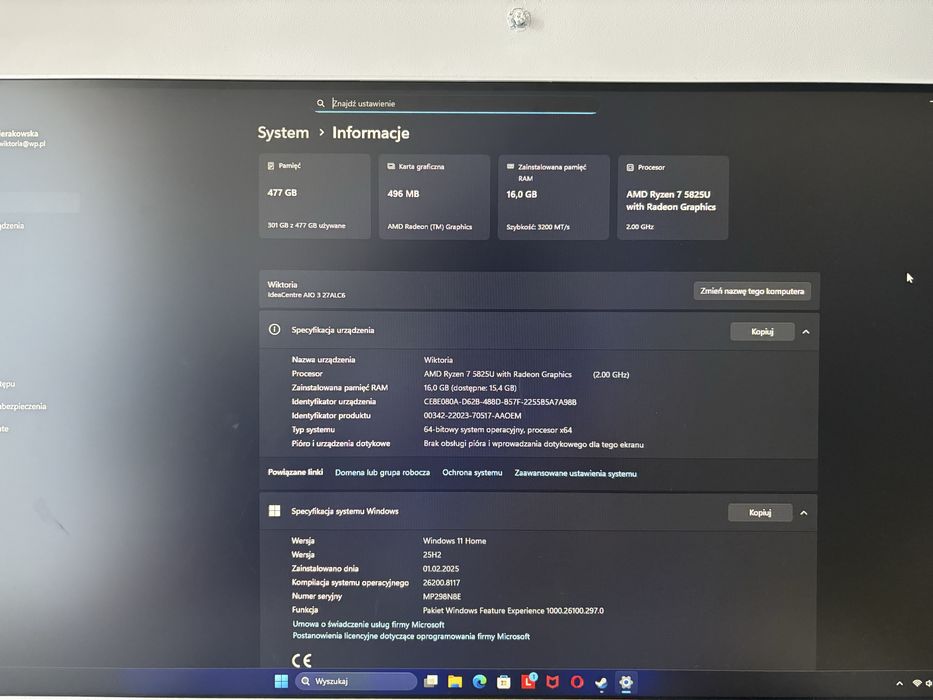 Komputer stacjonarny Lenovo Ideacentre AIO 3 27ALC6