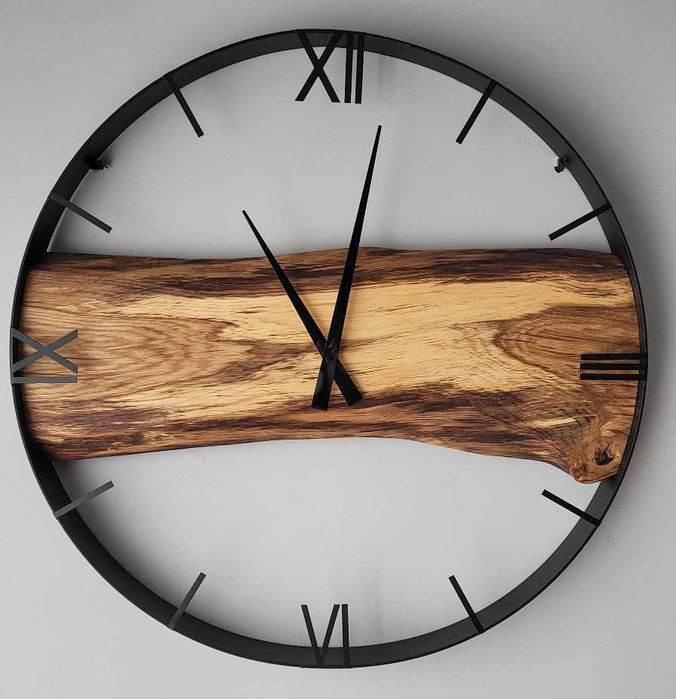Dębowy zegar ścienny 60cm naturalne drewno. Loft, Industrial, Rękodzieło Prezent