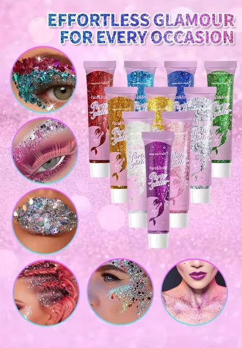 Набір блискіток глітеру 10 шт для боді-арту аквагриму