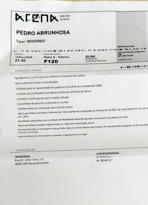 Ingressos  Pedro Abrunhosa Póvoa Arena