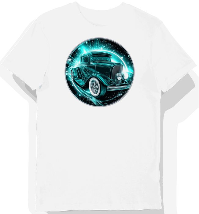 Koszulka męska biała z nadrukiem samochodu Hot Rod 3XL
