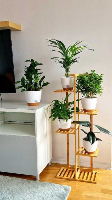 Duży Wysoki Kwietnik Stojący Drewniany Bambusowy Stojak Na Kwiaty