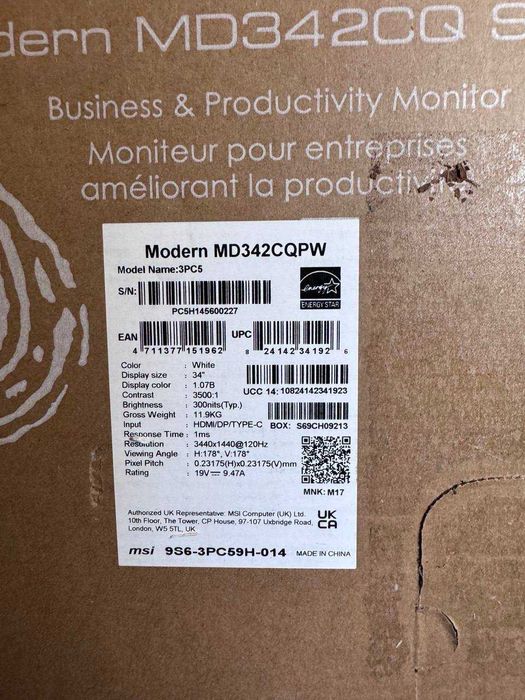 Монитор MSI Modern MD342CQPW 1 шт. NEW!