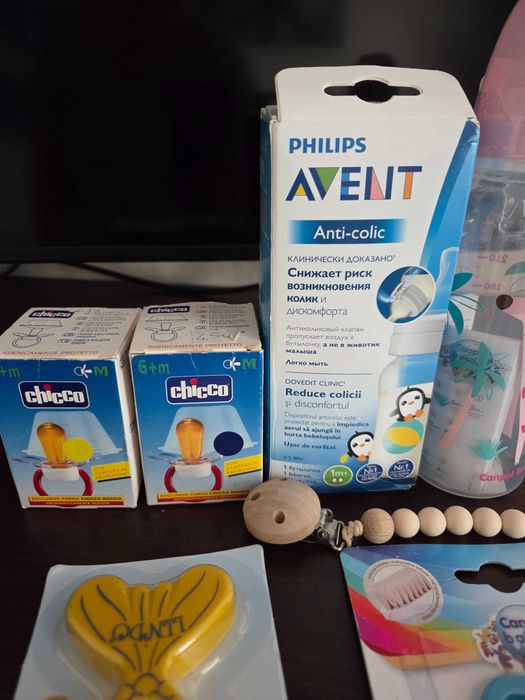 Пляшечка Avent від коліків + нова canpool , тримач для пустишки, chicco  пустишки