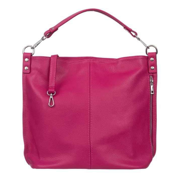 VERA PELLE torebka skórzana worek z paskiem na ramię V388 fuksja