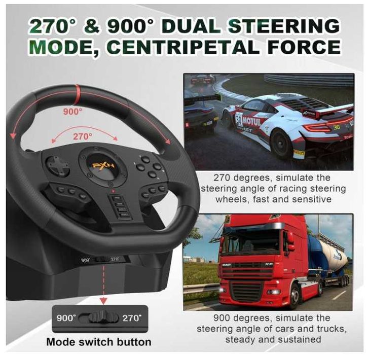 Kierownica do gier z pedałami PXN-V900 PC, PS4, XBOX, SWITCH X655
