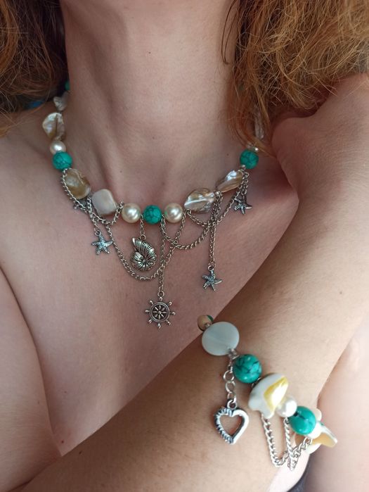 Намисто чокер, річкові перли, в позолоті, авторська робота