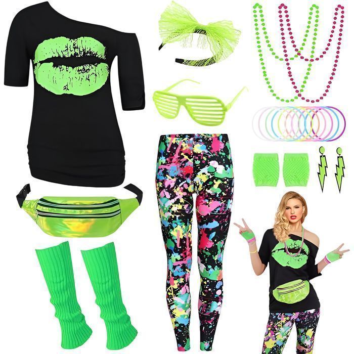 Damski Strój Kostium Przebranie Lata 80 Halloween Retro Neon Disco XL