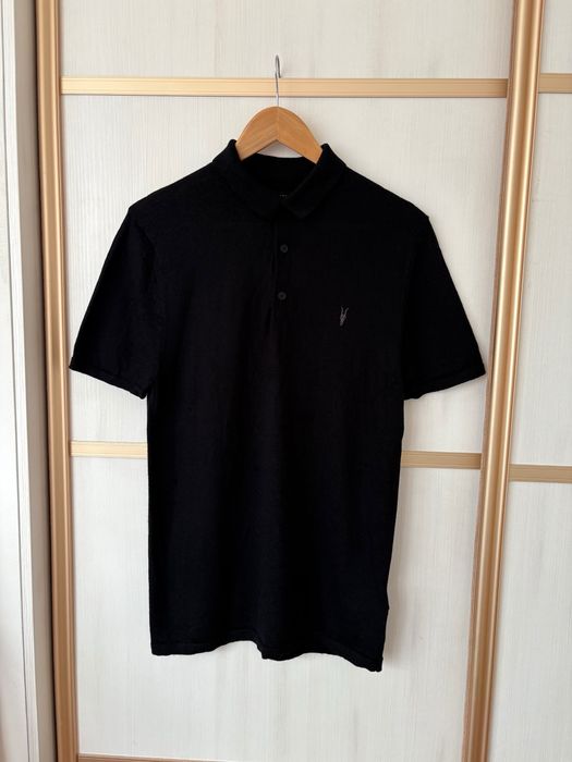 Черная футболка поло Allsaints шерстяная джемпер свитер с коротким