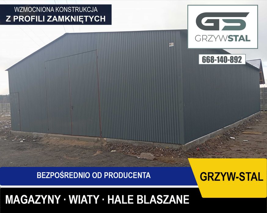 Garaż Blaszany - HALA MAGAZYNOWA - Magazyn - Wiata - Hala - GRZYWSTAL