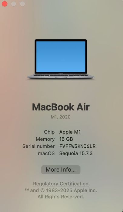 MacBook AIR 13 M1/8 CPU/ 7 GPU/ 16 ram/ 256 Space Gray