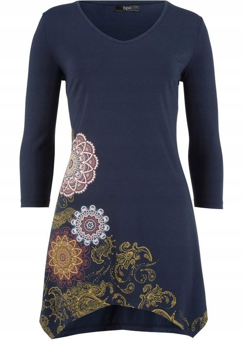 B.P.C bluzka asymetryczna granatowa z kolorowym nadrukiem 44/46.