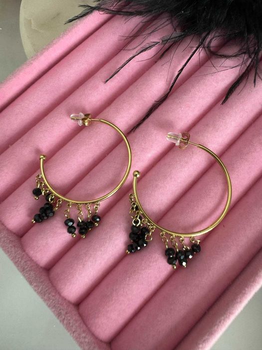 Kolczyki złote półkoła sztyft koraliki stal nierdzewna k1509