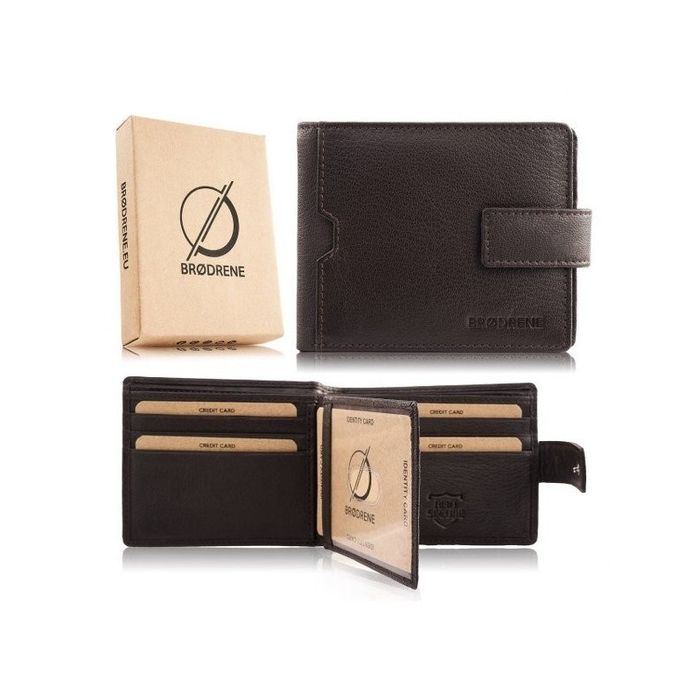 Portfel męski mały skórzany brązowy RFID Brodrene G-109MN/BR