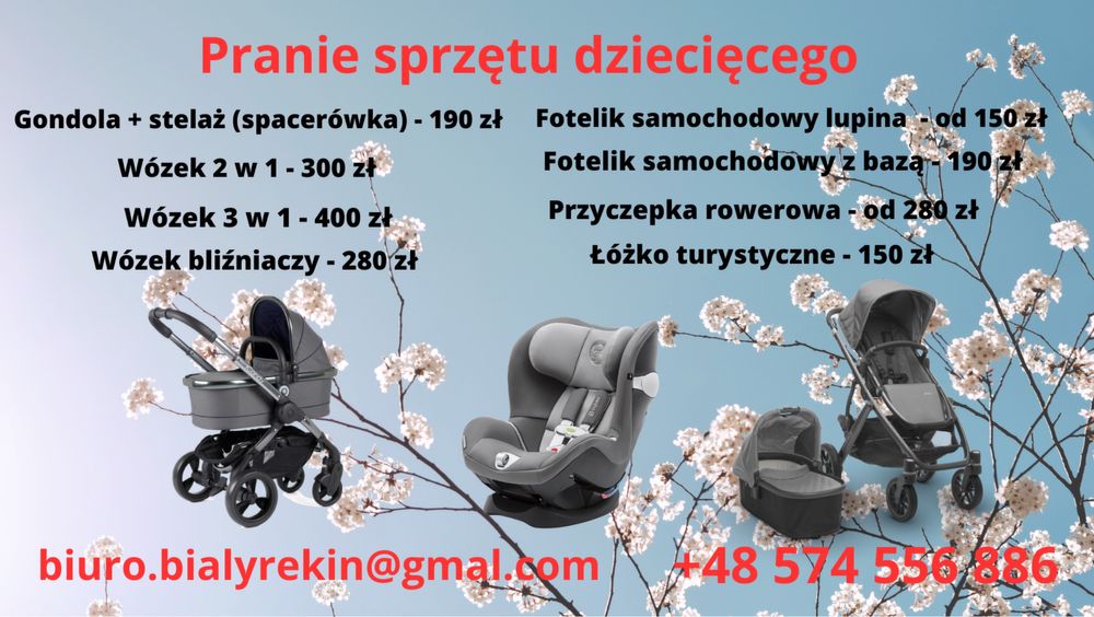 Pranie wózków dziecięcych, fotelików dziecięcych, przyczepek