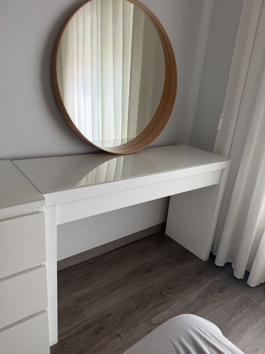 Toucador MALM IKEA 120x41 cm -  Branco + Vidro Branco Incluído