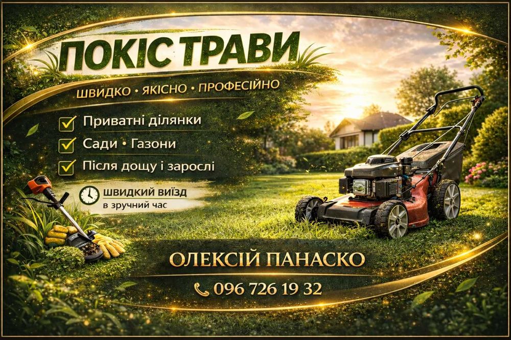 Покіс трави/газону/догяд за Вашою ділянкою