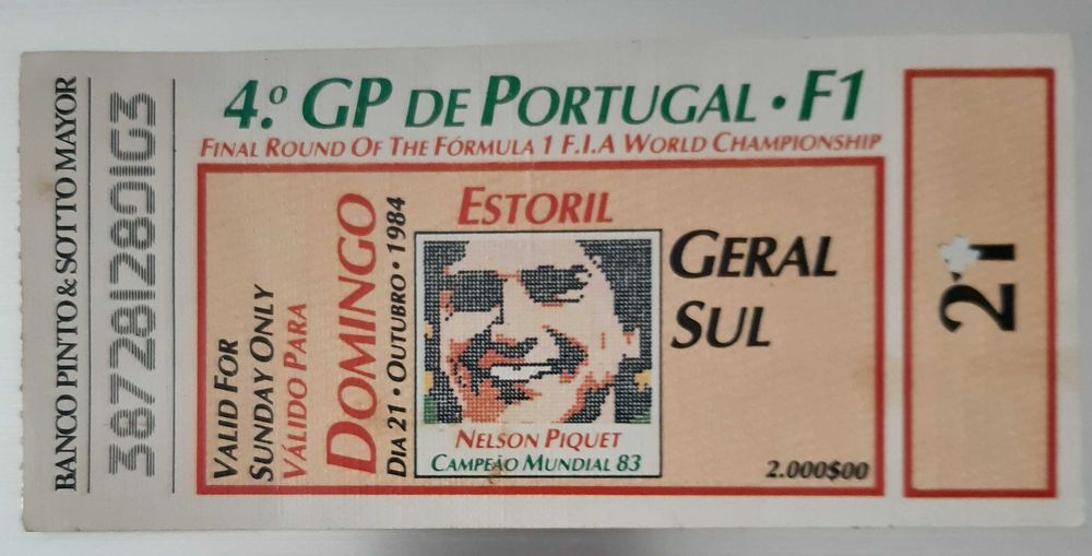 Raro Bilhete "Grande Prémio F1 - Portugal 1984"