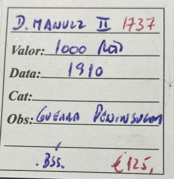Moeda 1737 - D. MANUEI II - 1000 Reis Guerra Peninsular 1910