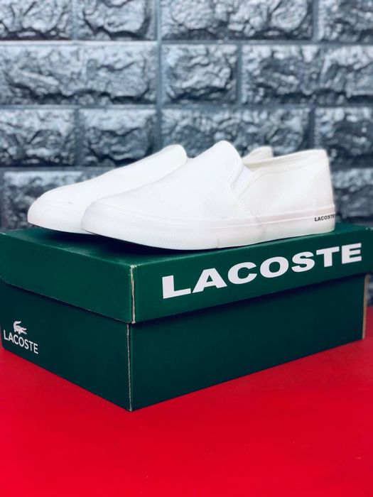 Мокасины мужские Lacoste/белые слипоны лакоста/макасы на лето мужские