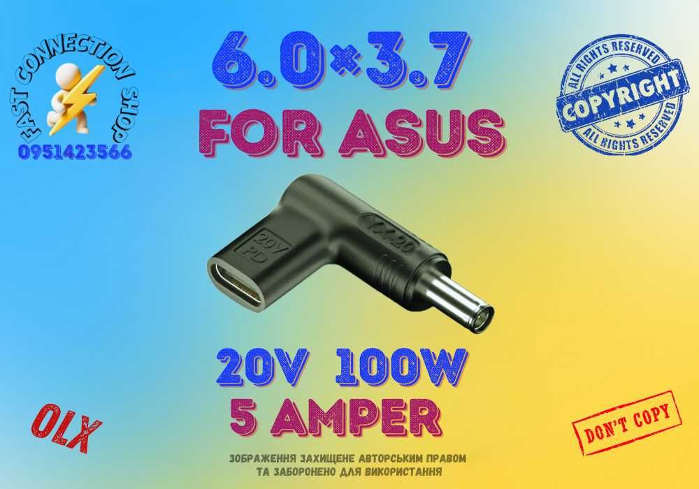 6.0×3.7 for Asus Tuf Gaming 20V 100W USB C DC блок живлення ноутбука