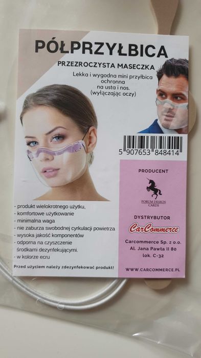 Półprzyłbica na nos i usta szara Carcomerce