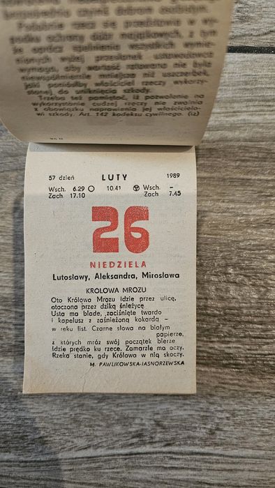 Kartka z kalendarza rok 1989