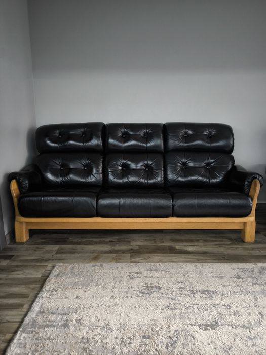 Диван + крісло шкіра і білий дуб