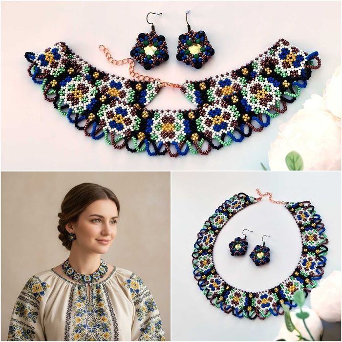 Набір прикрас намисто сережки рожева силянка кольє українське намисто