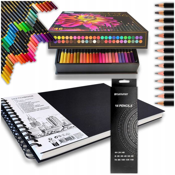 Zestaw kredki profesjonalne ołówki szkicownik A4 do szkicowania GRATIS