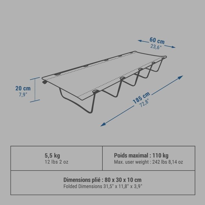 Łóżko polowe składane Quechua  (60 cm)