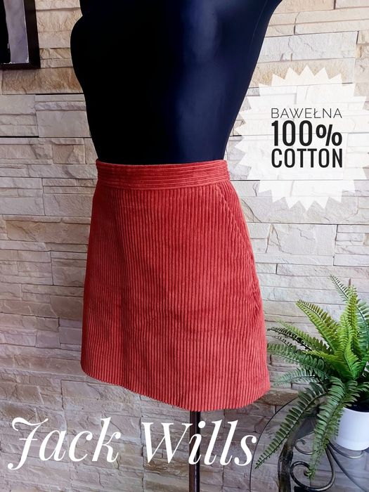 Jack Wills sztruksowa mini spódnica kieszenie zamek S 36 ruda