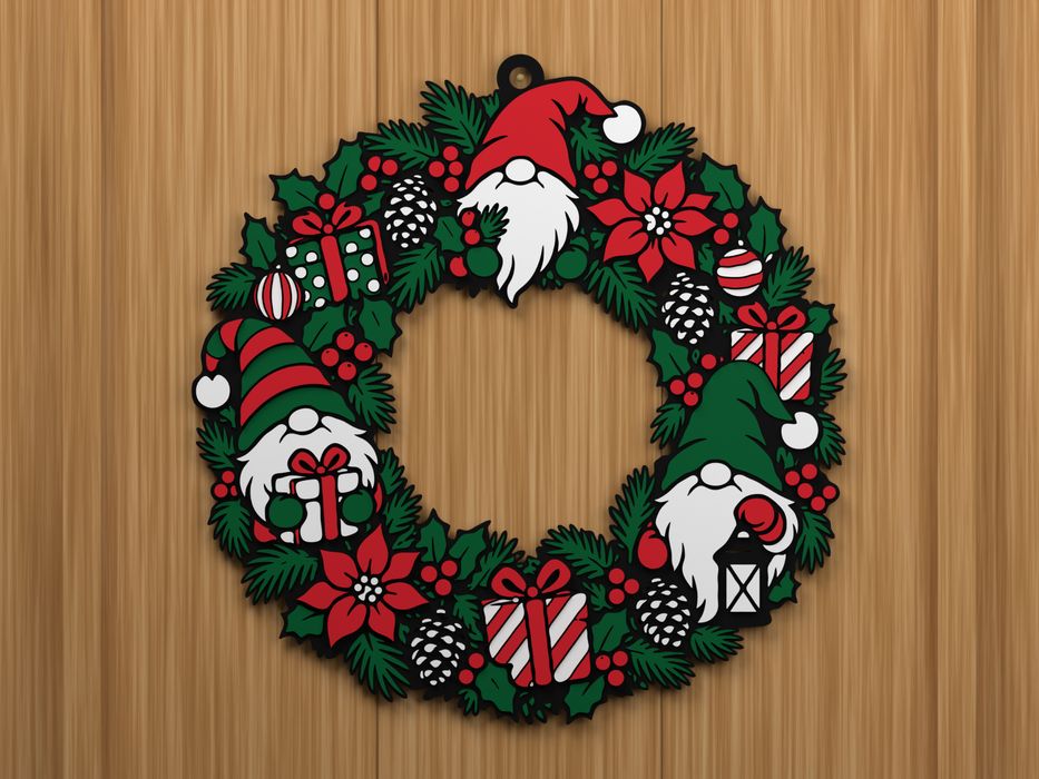 Grinalda de Natal com gnomos e presentes