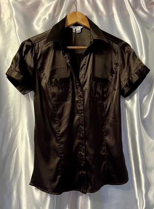 Коричнева атласна блузка на ґудзиках zara