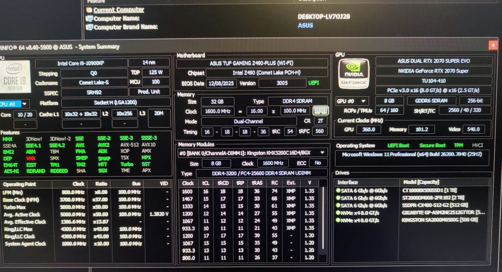 PC Kit - Z490, 240 AIO Cooler, i9-10900KF, 32GB  DDR4, 512 GB NVME