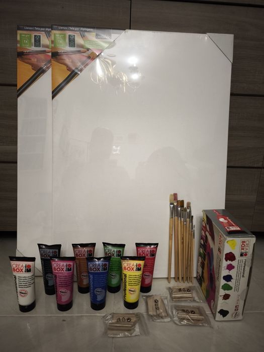 Conjunto pintura telas tintas acrílicas 8 cores pincéis 9