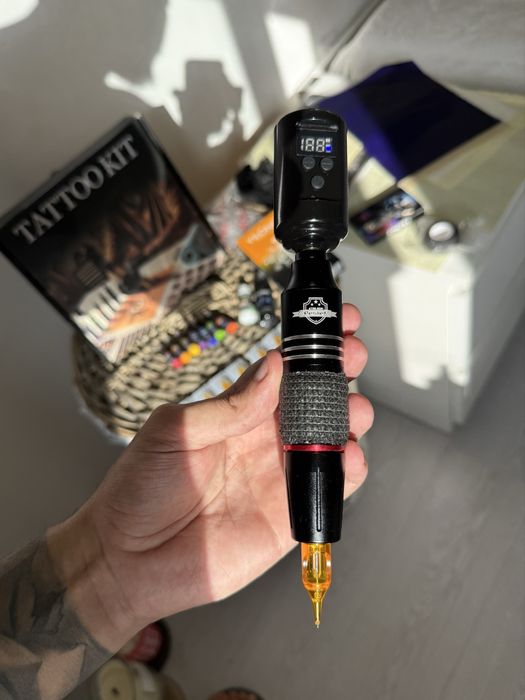 Kit Tatuagem Sem Fios COMPLETO Máquina/ Pen, Pele Treino,Instruções