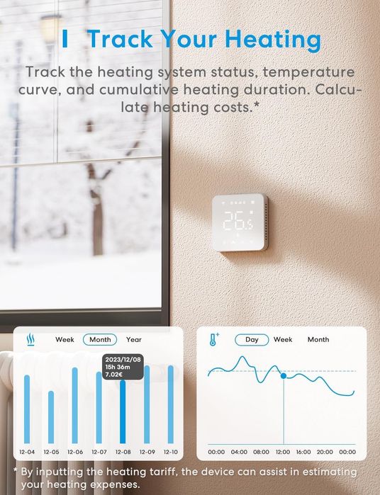 Termostato Inteligente Chão Radiante Meross HomeKit WiFi Branco
