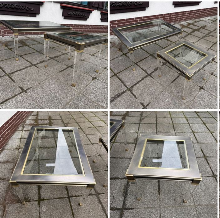 Belgochrom zestaw stolikow kawowych akryl, szklo. Postmodernizm