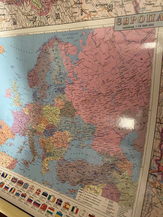 Карта украины и европы, глянцевая