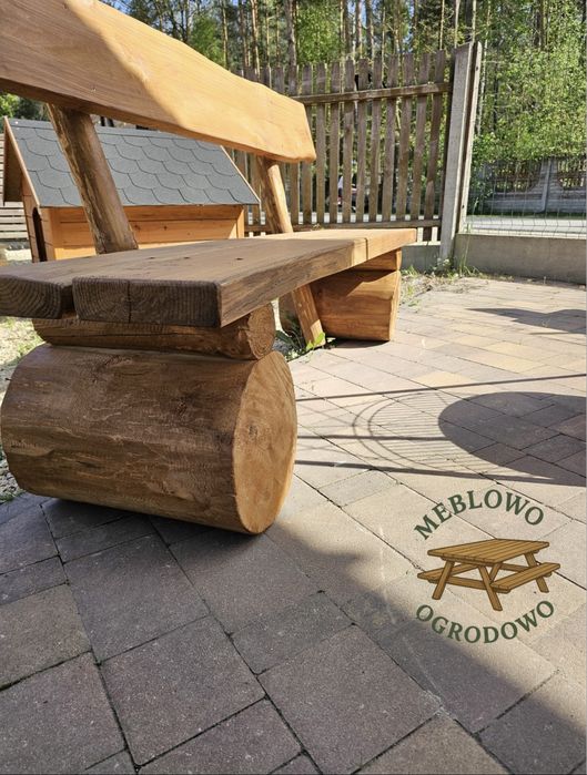 Zestaw 3 ławek ogniskowych z drewna olchowego + stoliki – 2m | Solidne i stylowe | TRANSPORT GRATIS!