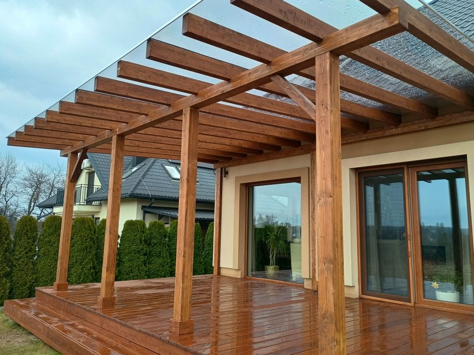 Taras drewniany, zadaszenie tarasu, altana, pergola
